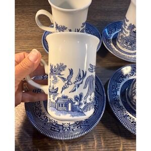 Vintage Churchill Blue Willow Teacup Set: English Transferware Cups and Saucers